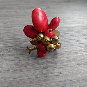 Vintage Red Stone Dolphin Cluster Ring Adjustable